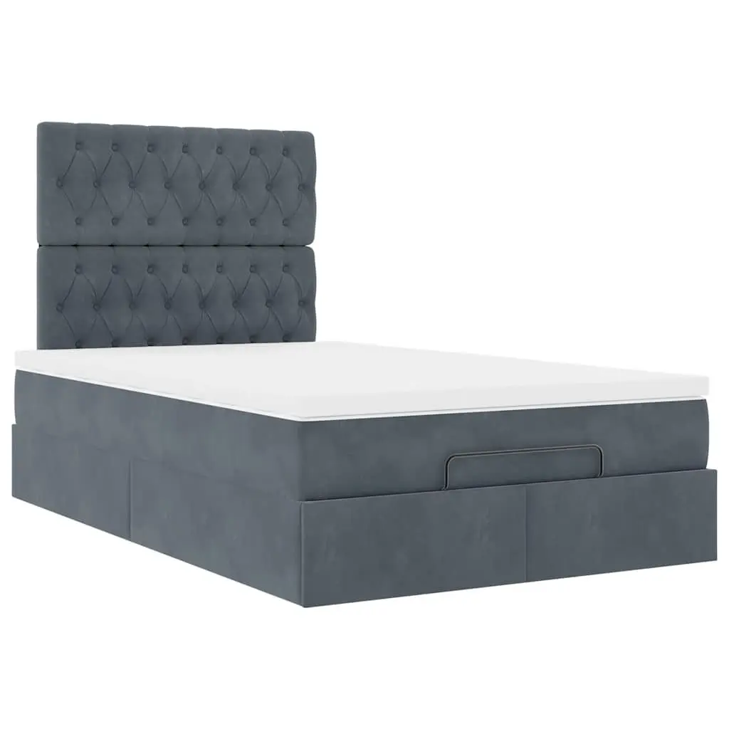 Ottoman Bed Grey Velvet King Single Storage Frame with Lift-Up Mechanism and Pocket Spring Mattress