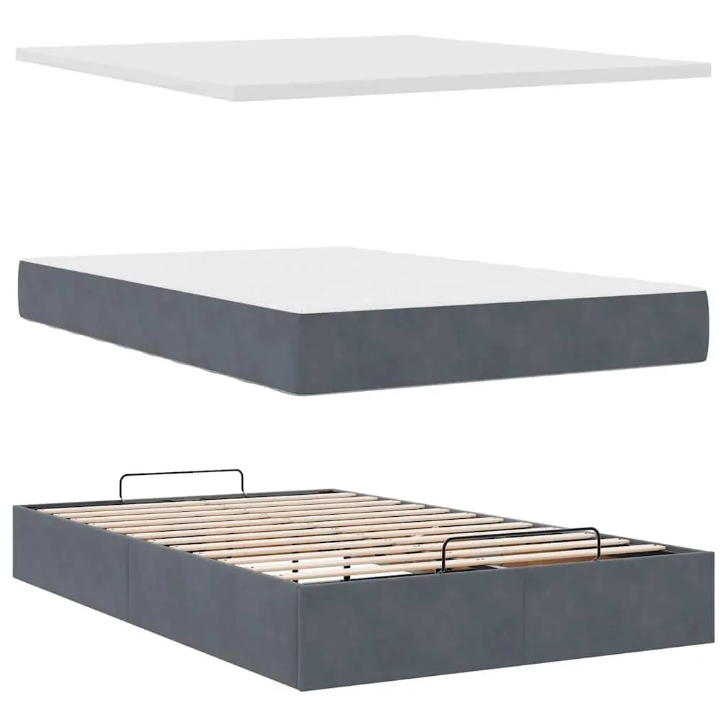 Ottoman Bed Grey Velvet King Single Storage Frame with Lift-Up Mechanism and Pocket Spring Mattress