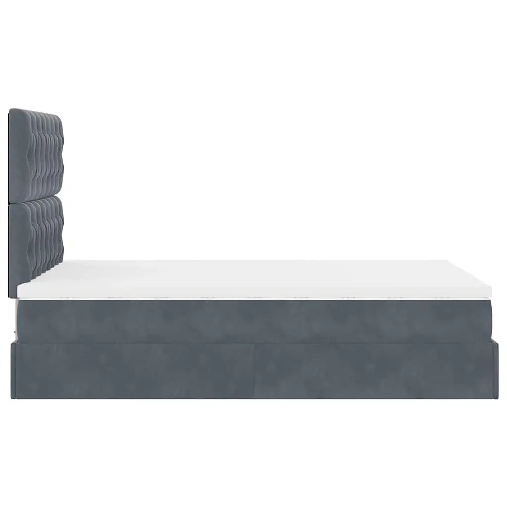 Ottoman Bed Grey Velvet King Single Storage Frame with Lift-Up Mechanism and Pocket Spring Mattress