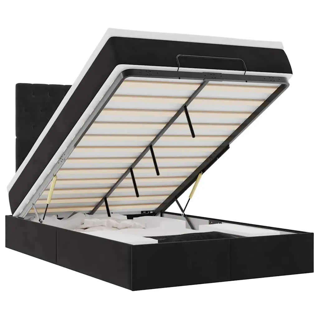 Ottoman Bed Black Velvet King Single Storage Lift-Up Frame with Pocket Spring Mattress