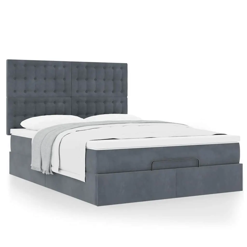 Double Ottoman Bed Grey Velvet Hydraulic Lift Storage with Pocket Spring Mattress and Removable Topper