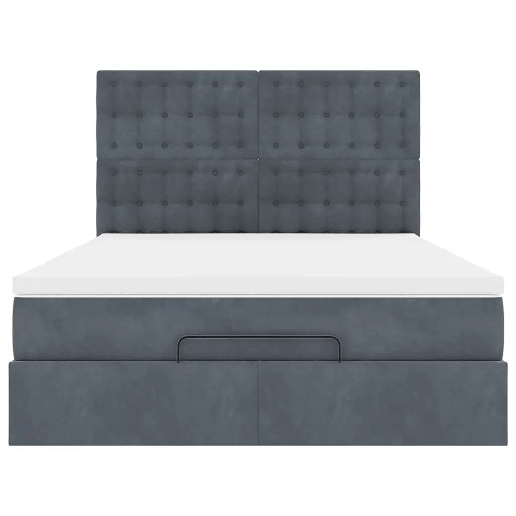 Double Ottoman Bed Grey Velvet Hydraulic Lift Storage with Pocket Spring Mattress and Removable Topper
