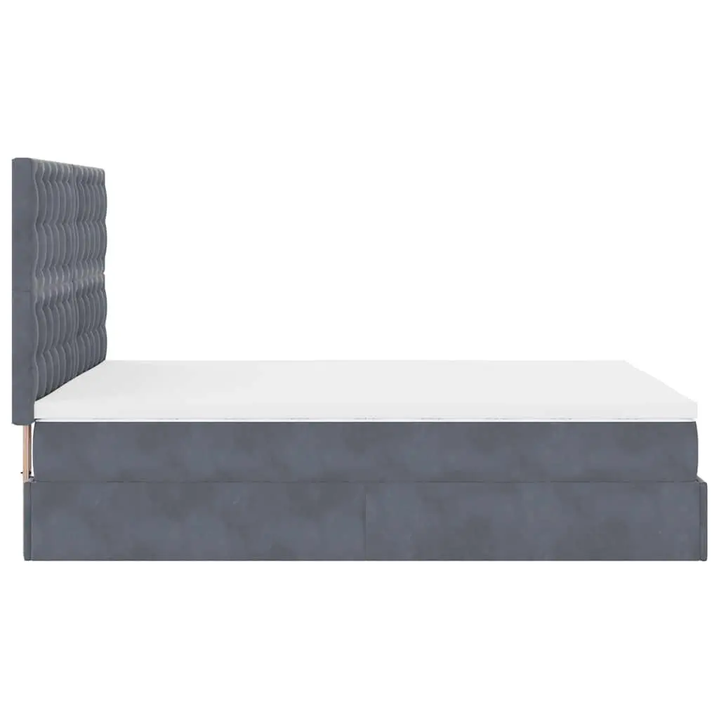 Double Ottoman Bed Grey Velvet Hydraulic Lift Storage with Pocket Spring Mattress and Removable Topper