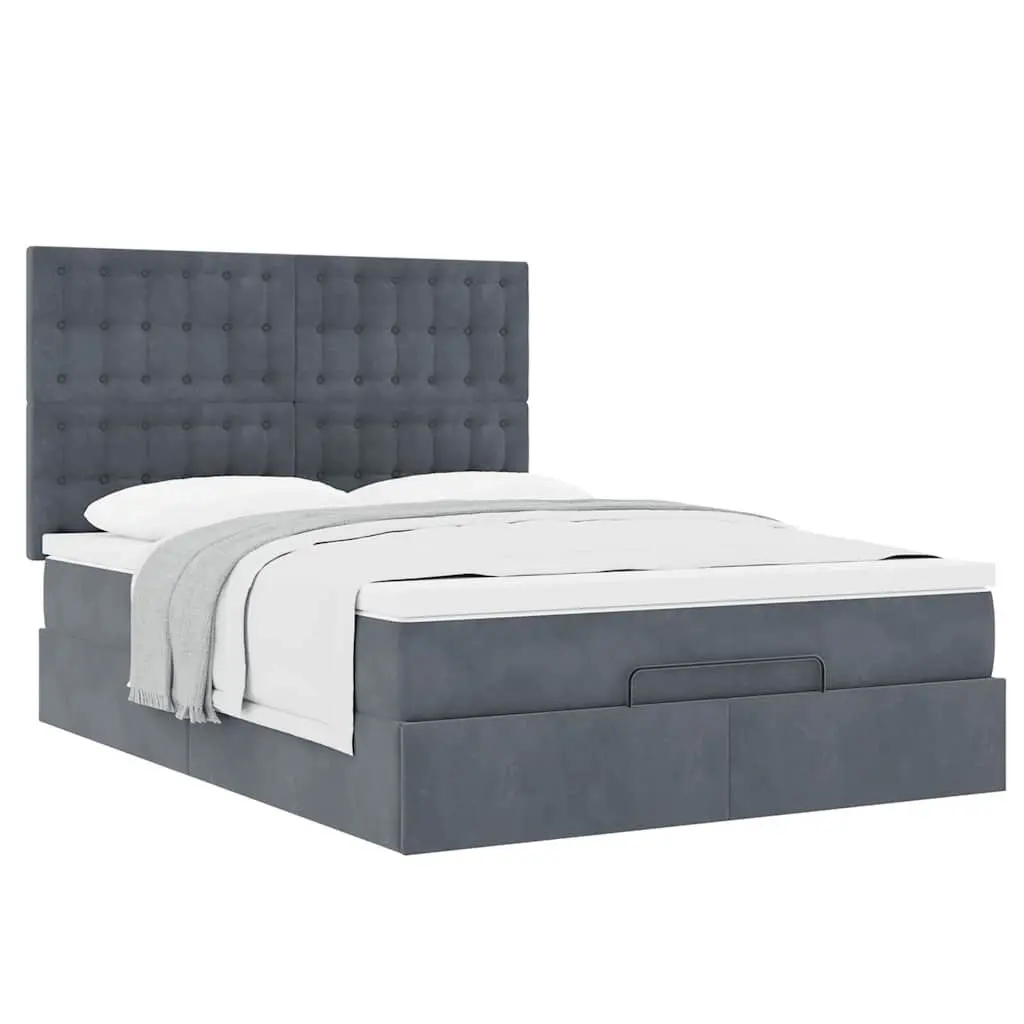 Ottoman Bed Queen Grey Velvet Pocket Spring Mattress with Hydraulic Lift Storage