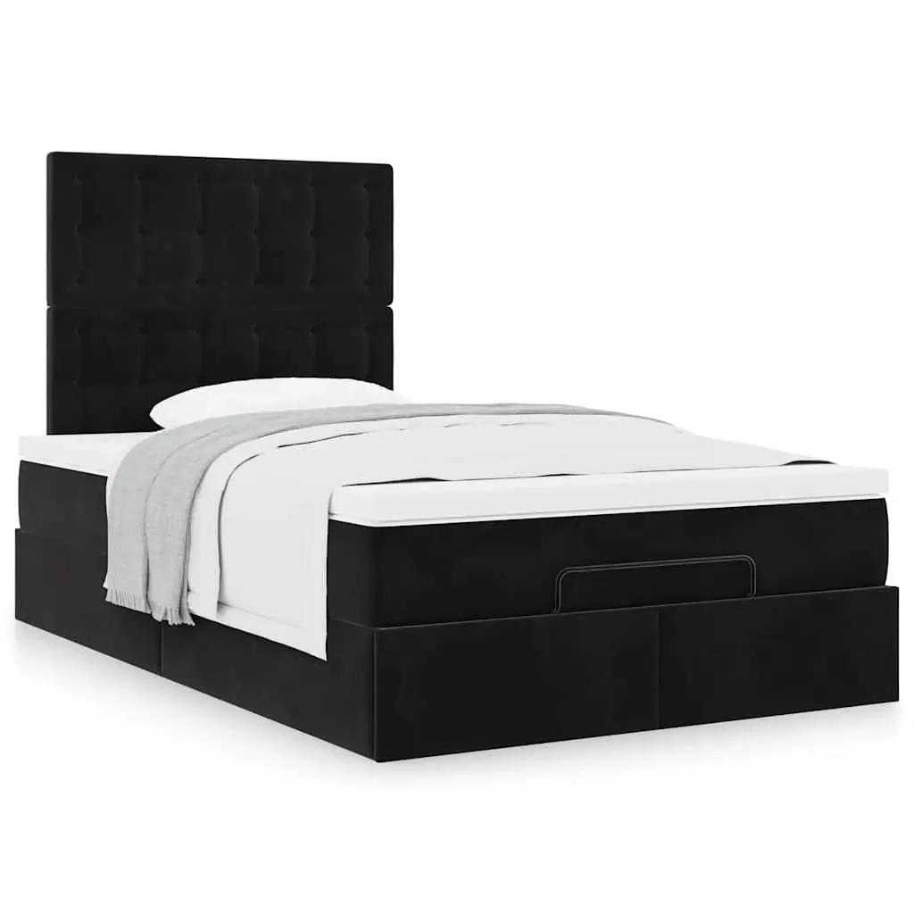 King Single Ottoman Bed with Hydraulic Lift Storage Soft Black Velvet Upholstery and Pocket Spring Mattress