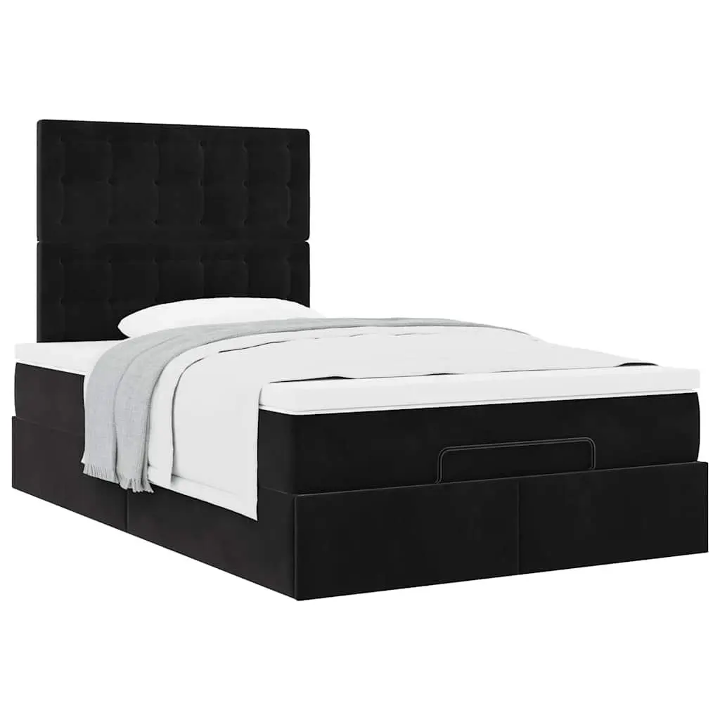 King Single Ottoman Bed with Hydraulic Lift Storage Soft Black Velvet Upholstery and Pocket Spring Mattress