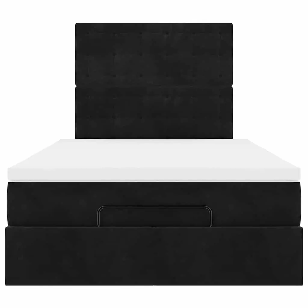King Single Ottoman Bed with Hydraulic Lift Storage Soft Black Velvet Upholstery and Pocket Spring Mattress