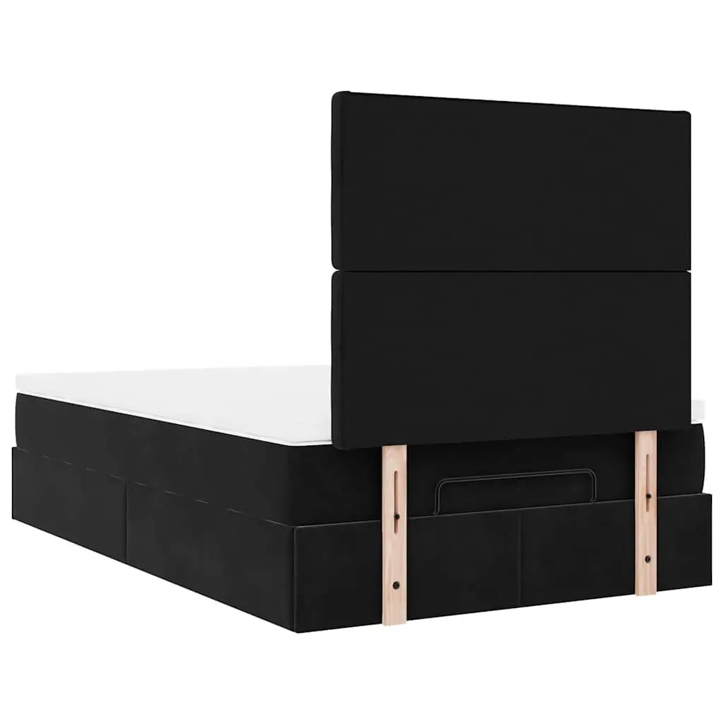 King Single Ottoman Bed with Hydraulic Lift Storage Soft Black Velvet Upholstery and Pocket Spring Mattress