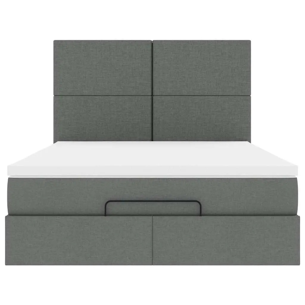 Ottoman Bed Grey Queen Fabric Pocket Spring Mattress LED Lights Storage