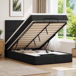 King Single Ottoman Bed with Pocket Spring Mattress and LED