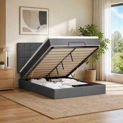 Ottoman Storage Bed with Queen Mattress and LED Lights