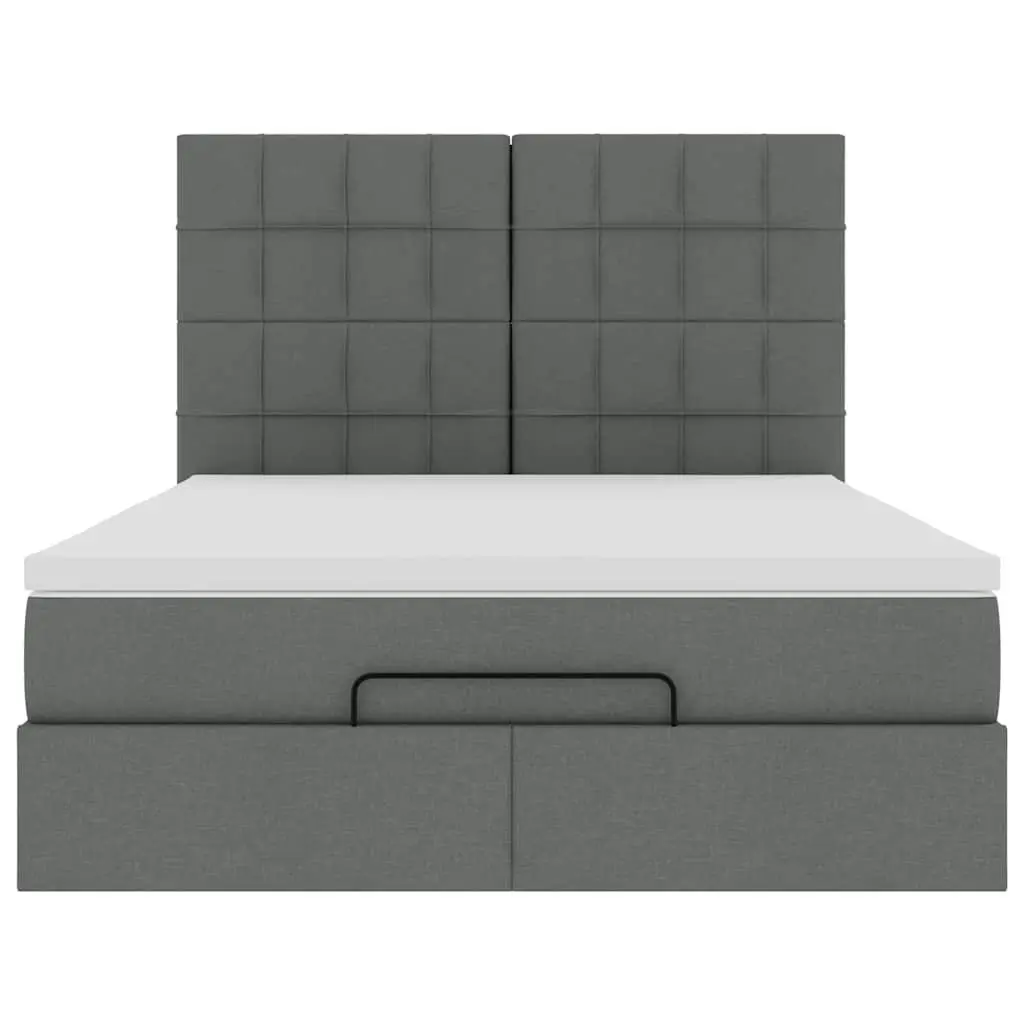 Ottoman Storage Bed Queen Grey Upholstered Fabric Frame with Pocket Spring Mattress and LED Lights