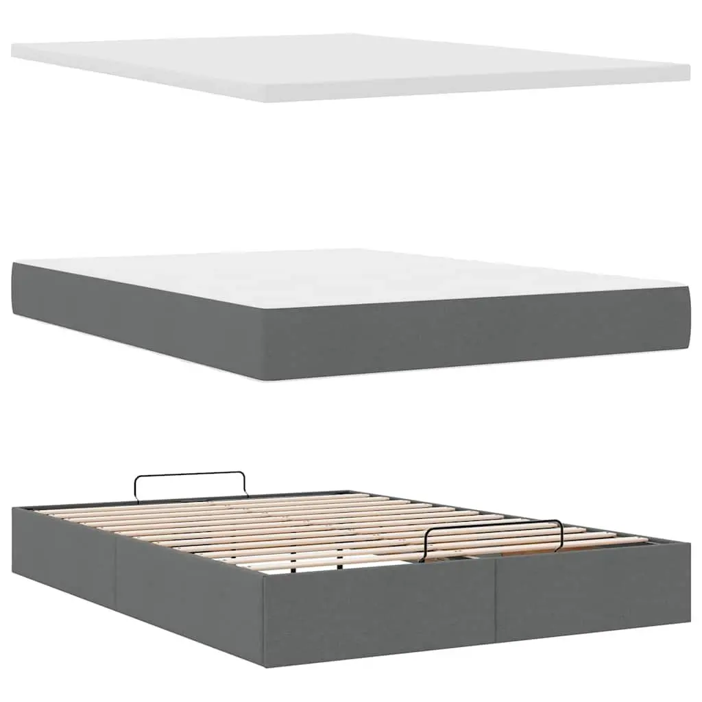 Ottoman Storage Bed Queen Grey Upholstered Fabric Frame with Pocket Spring Mattress and LED Lights