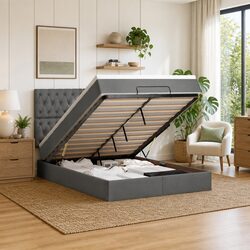 Comfortable Double Ottoman Bed with Storage and LED Lights
