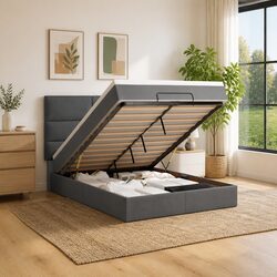 Elegant Ottoman Bed with Pocket Spring Mattress and LED Lights