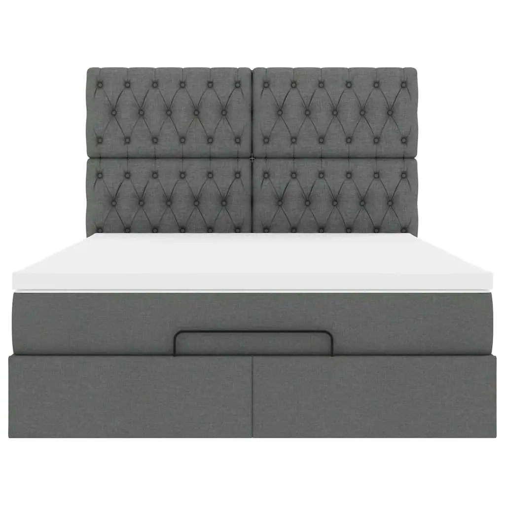 Ottoman Bed Grey Fabric Queen Size Pocket Spring Mattress with LED Lights and Hydraulic Lift Storage
