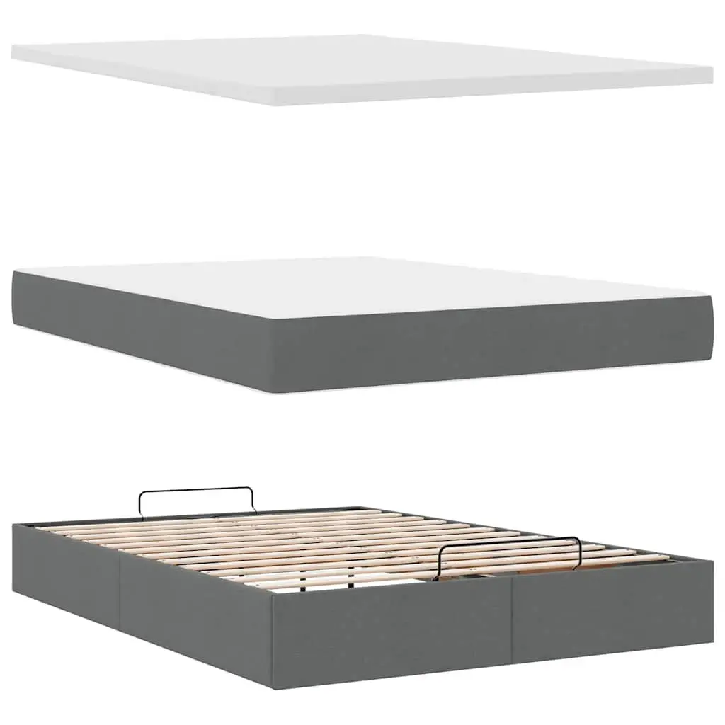 Ottoman Bed Grey Fabric Queen Size Pocket Spring Mattress with LED Lights and Hydraulic Lift Storage
