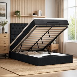 Cozy Ottoman Bed with Pocket Spring Mattress and LED Lights