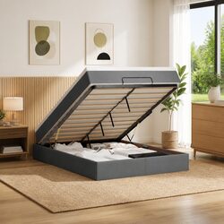 Double Grey Fabric Ottoman Bed with Pocket Spring Mattress