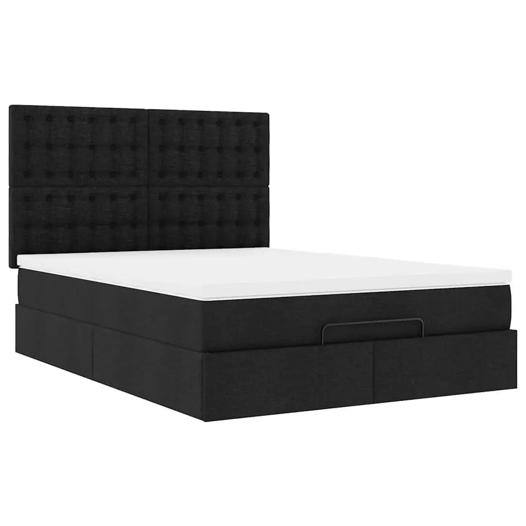 Ottoman Bed Double Black Fabric Pocket Spring Mattress LED Lights Storage