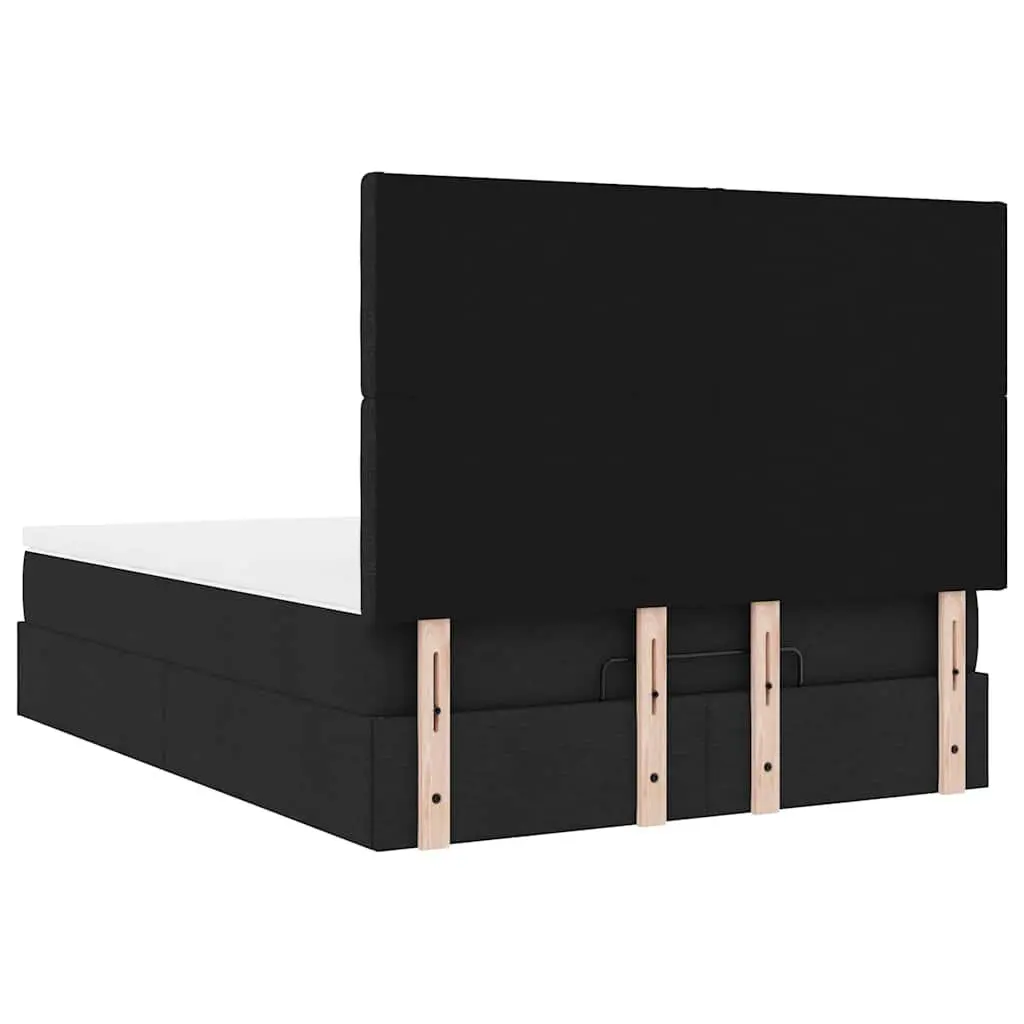 Ottoman Bed Double Black Fabric Pocket Spring Mattress LED Lights Storage