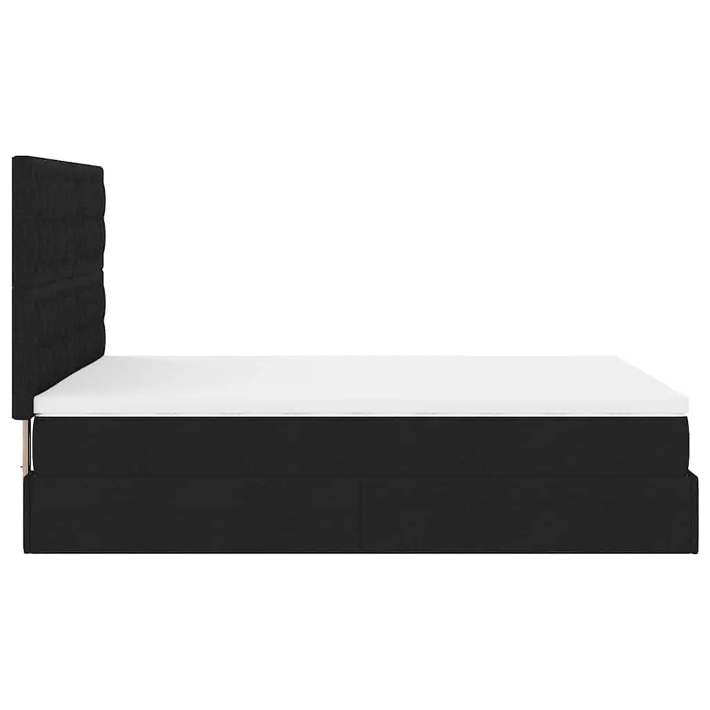 Ottoman Bed Double Black Fabric Pocket Spring Mattress LED Lights Storage