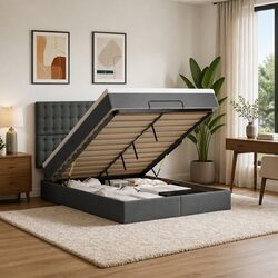 Grey Fabric Ottoman Bed with Pocket Spring Mattress