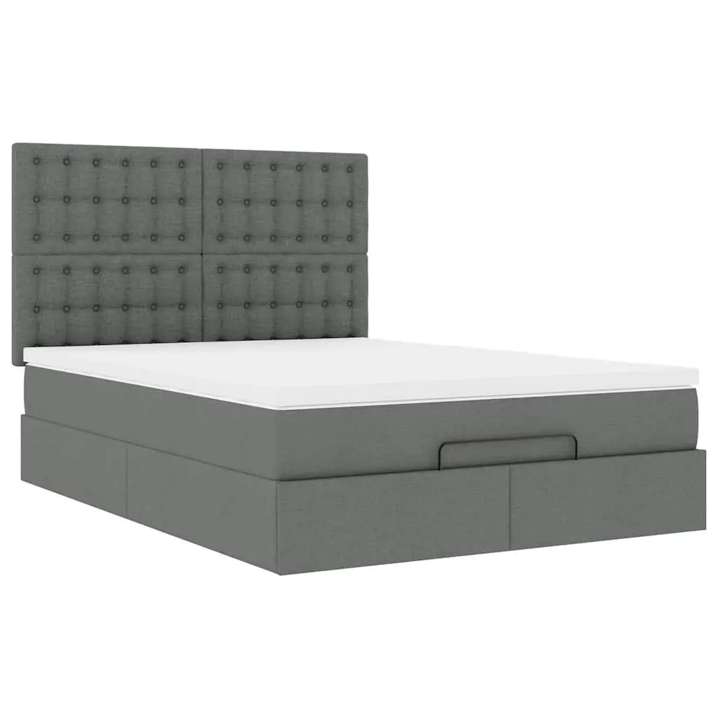Ottoman Bed Grey Fabric Queen Pocket Spring Mattress with LED Lights