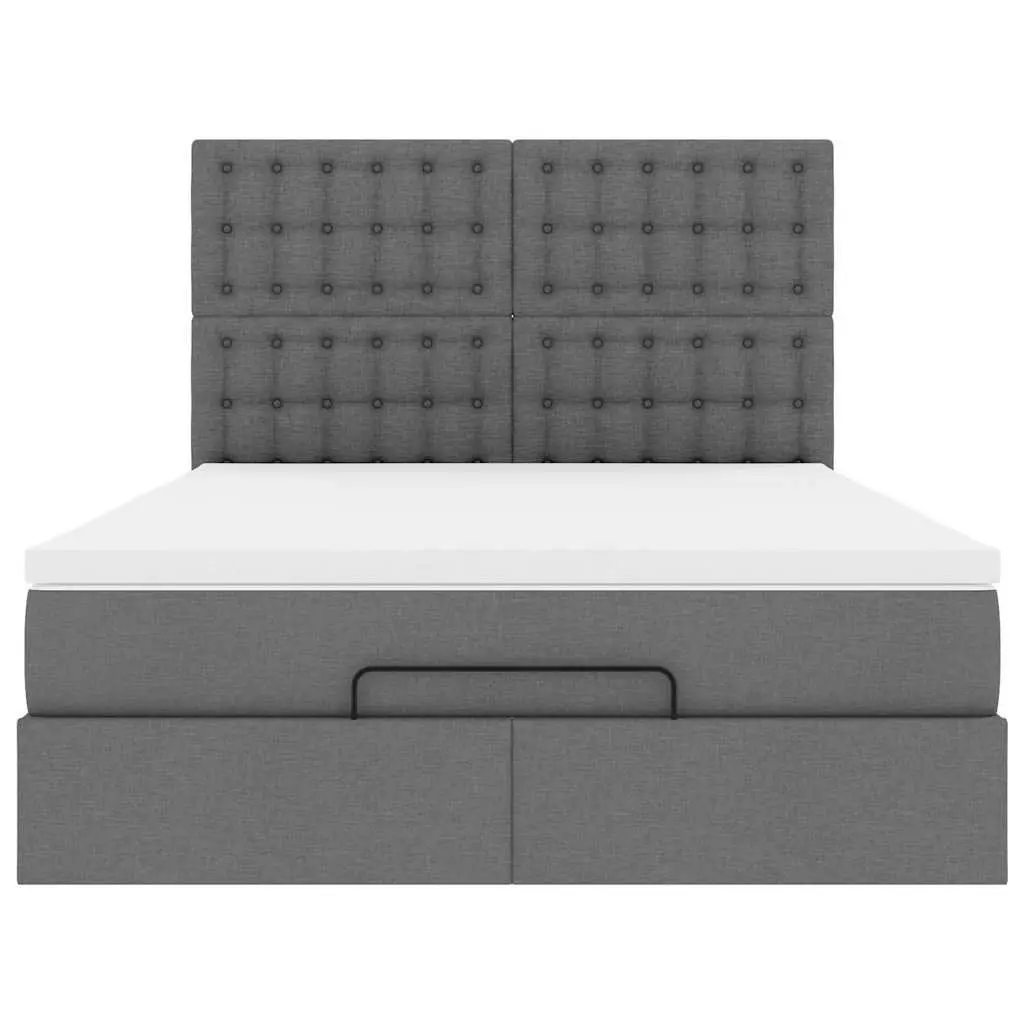 Ottoman Bed Grey Fabric Queen Pocket Spring Mattress with LED Lights