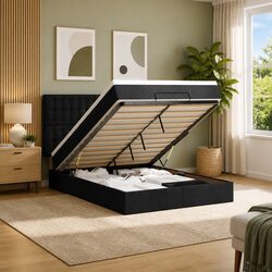 Queen Ottoman Bed with Pocket Spring Mattress and LED Lights