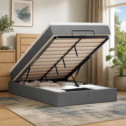 Grey King Single Ottoman Bed with Pocket Spring Mattress