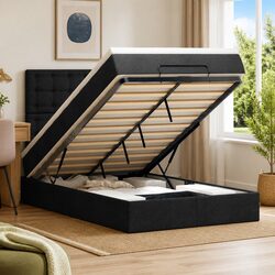 King Single Ottoman Storage Bed in Black with Mattress