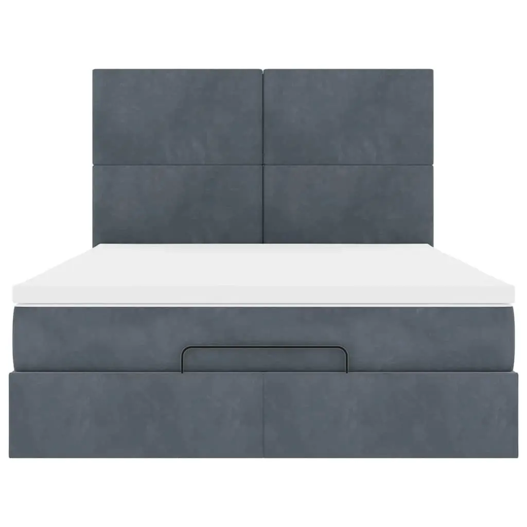 Double Ottoman Bed Grey Velvet with Pocket Spring Mattresses and LED Lights