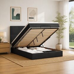 Double Ottoman Bed in Black Velvet with Pocket Spring Mattresses