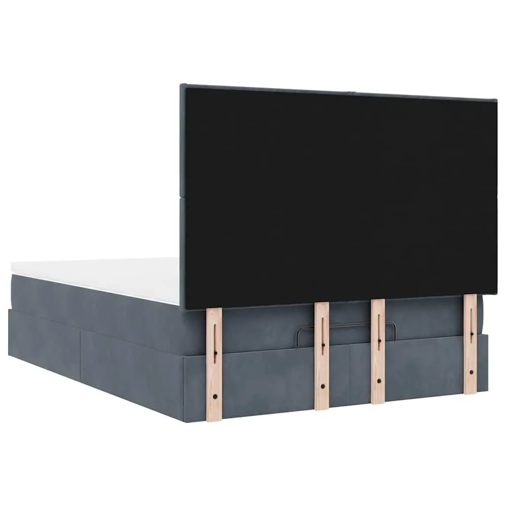 Ottoman Bed Queen Velvet Grey Pocket Spring Mattress Topper Storage with LED