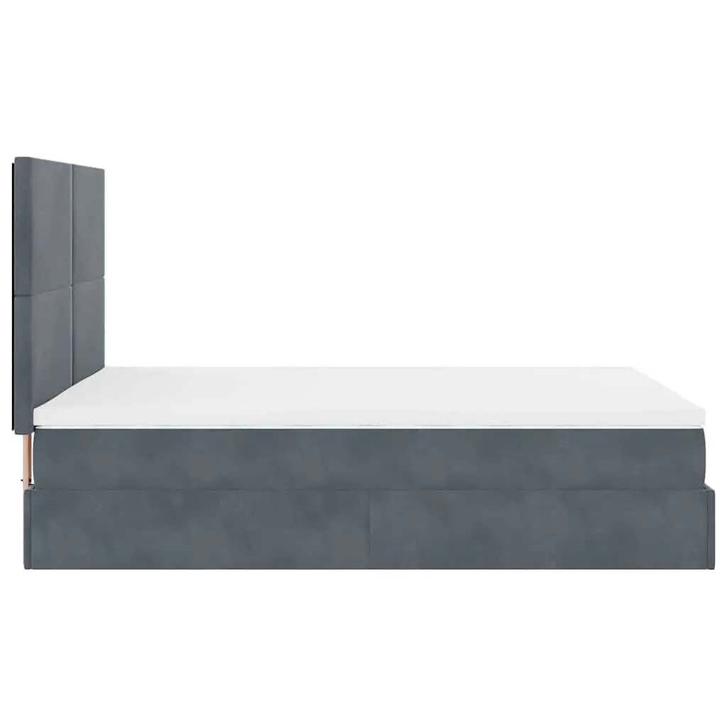 Ottoman Bed Queen Velvet Grey Pocket Spring Mattress Topper Storage with LED