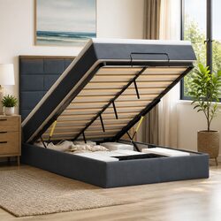 King Single Ottoman Storage Bed in Grey Velvet