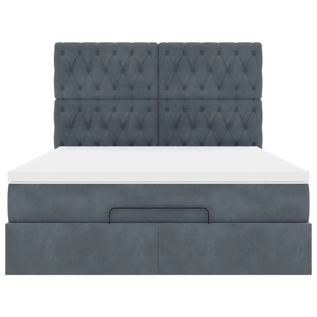 Ottoman Bed Grey Velvet Queen Size Storage with Pocket Spring Mattress Topper Adjustable LED Lights Hydraulic Lift Mechanism
