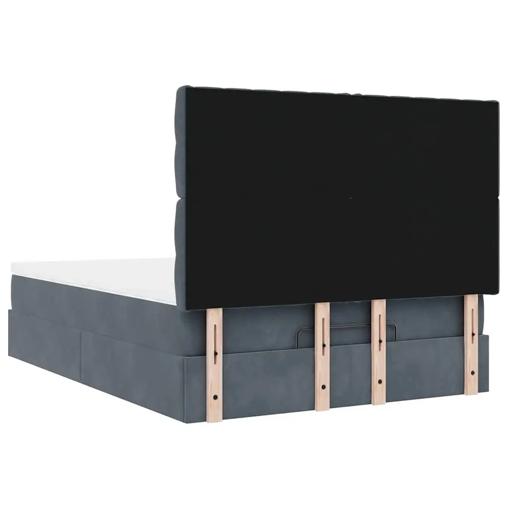 Ottoman Bed Grey Velvet Queen Size Storage with Pocket Spring Mattress Topper Adjustable LED Lights Hydraulic Lift Mechanism