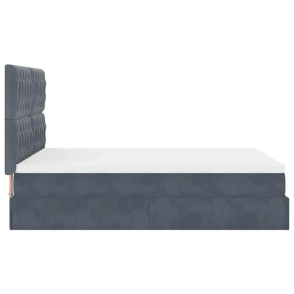 Ottoman Bed Grey Velvet Queen Size Storage with Pocket Spring Mattress Topper Adjustable LED Lights Hydraulic Lift Mechanism