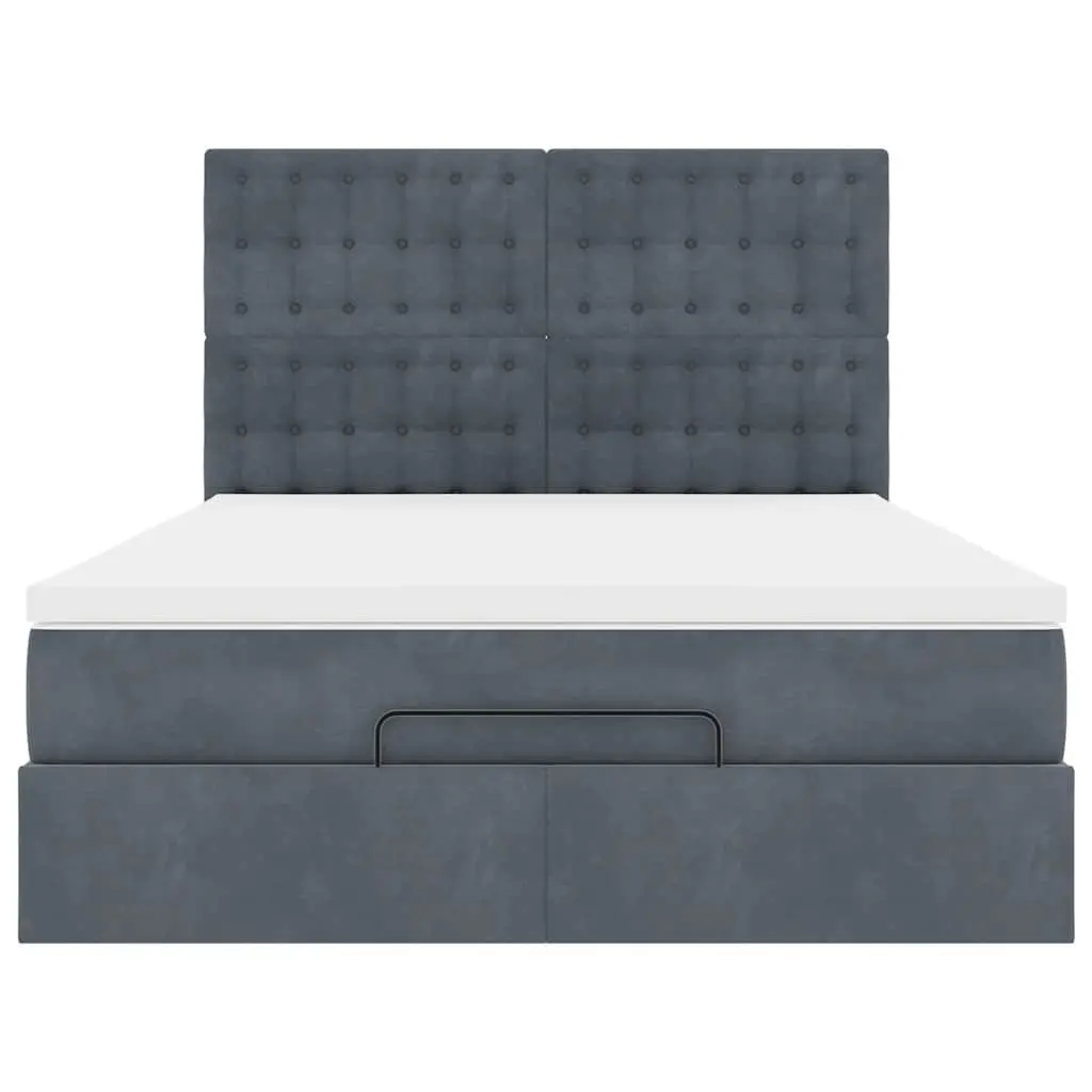 Ottoman Bed Grey Velvet Double with Pocket Spring Mattress and LED Lights
