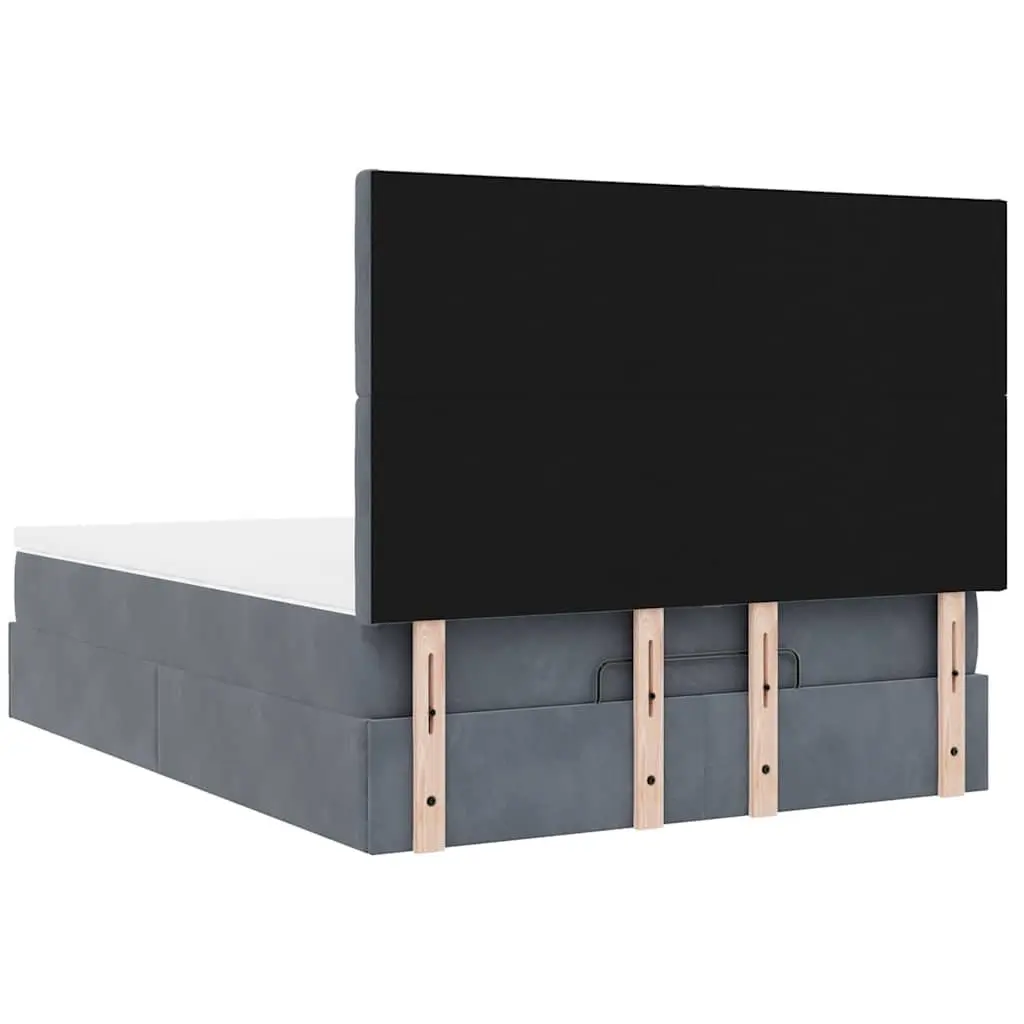 Ottoman Bed Grey Velvet Double with Pocket Spring Mattress and LED Lights