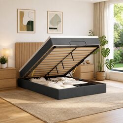 Queen Ottoman Bed with Pocket Spring Mattress and LED Lighting