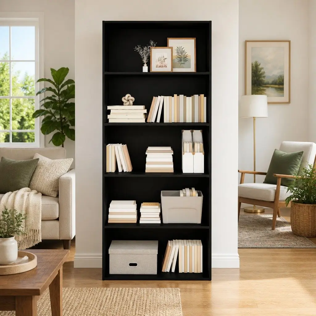 Book Cabinet Black 80x30x189cm Engineered Wood Storage Shelf Room Divider