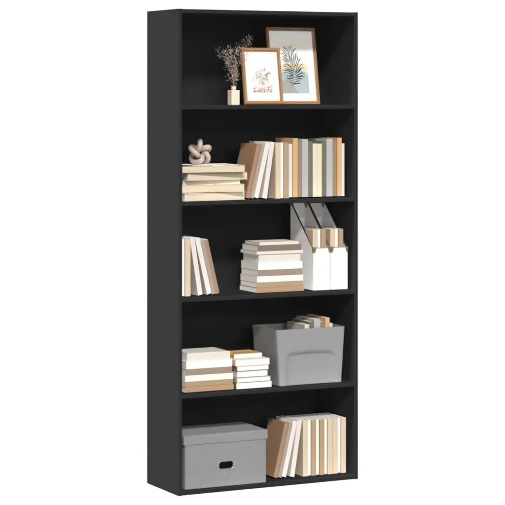 Book Cabinet Black 80x30x189cm Engineered Wood Storage Shelf Room Divider