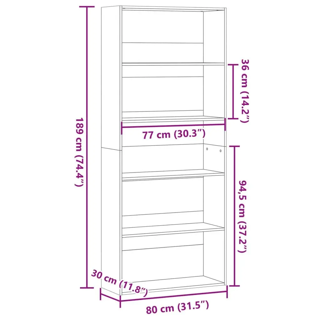 Book Cabinet Black 80x30x189cm Engineered Wood Storage Shelf Room Divider