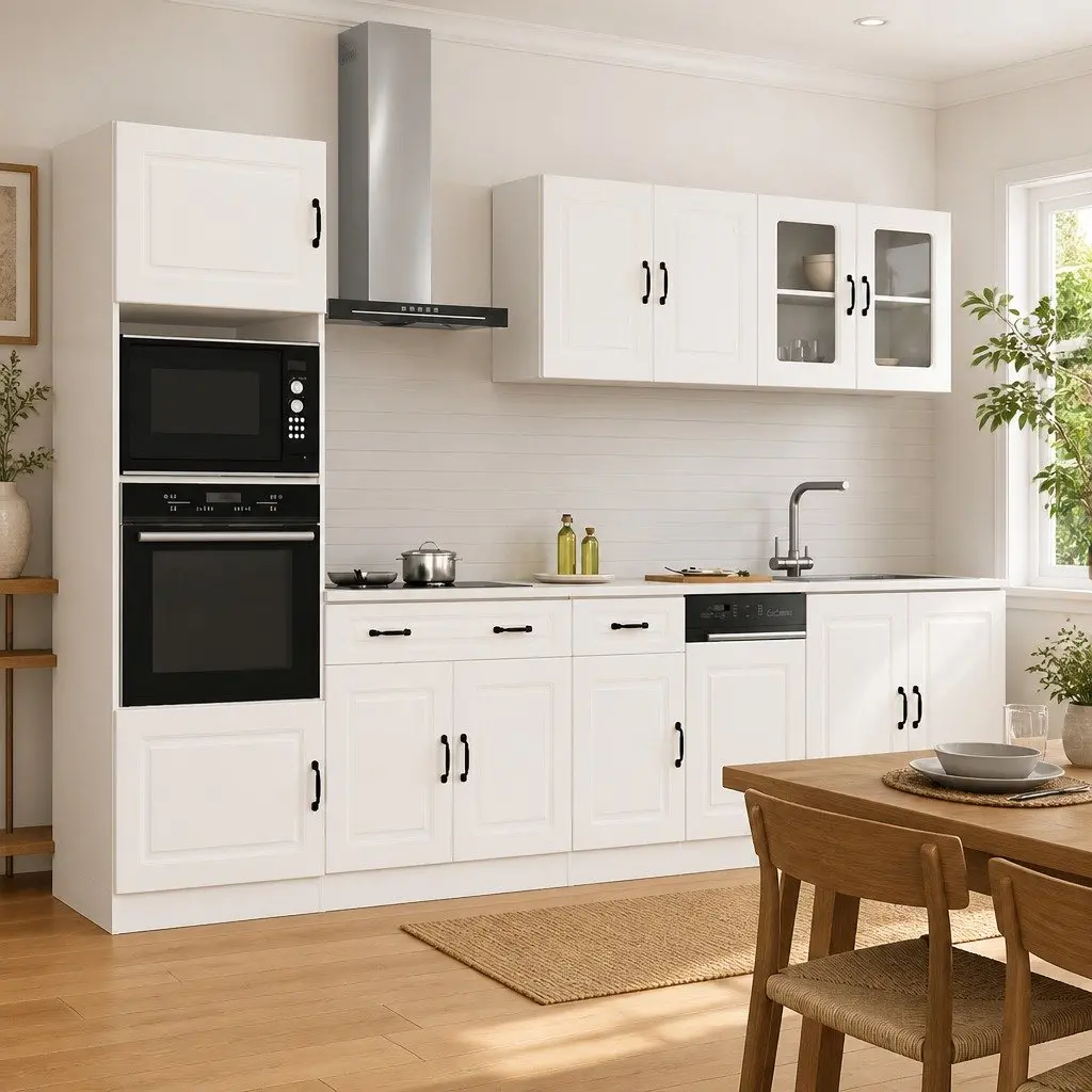 7 Piece Engineered Wood Cabinet Set White Storage Adjustable Feet
