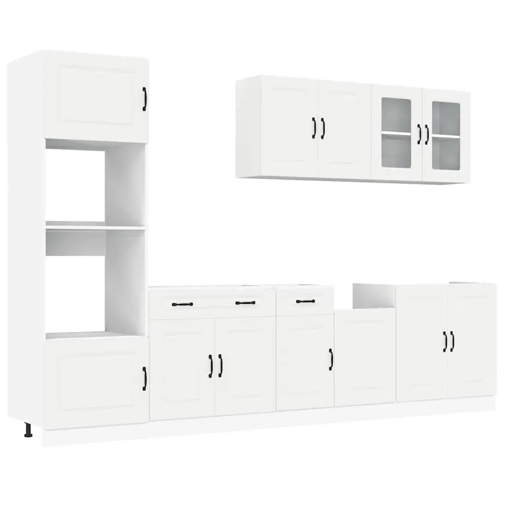 7 Piece Engineered Wood Cabinet Set White Storage Adjustable Feet