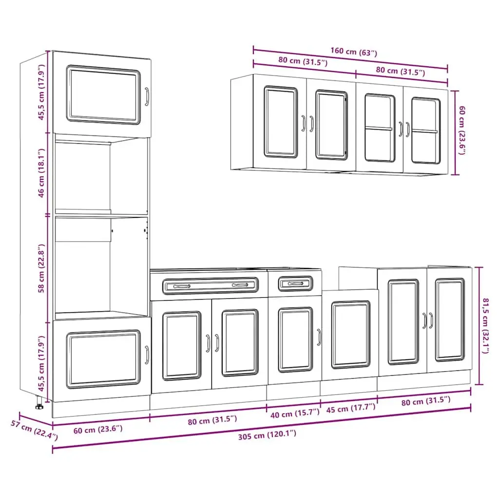 7 Piece Engineered Wood Cabinet Set White Storage Adjustable Feet
