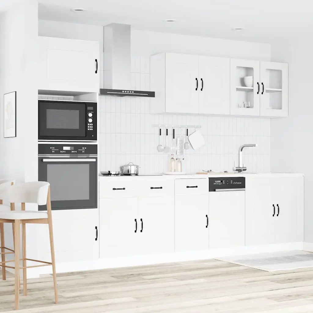 7 Piece Engineered Wood Cabinet Set White Storage Adjustable Feet